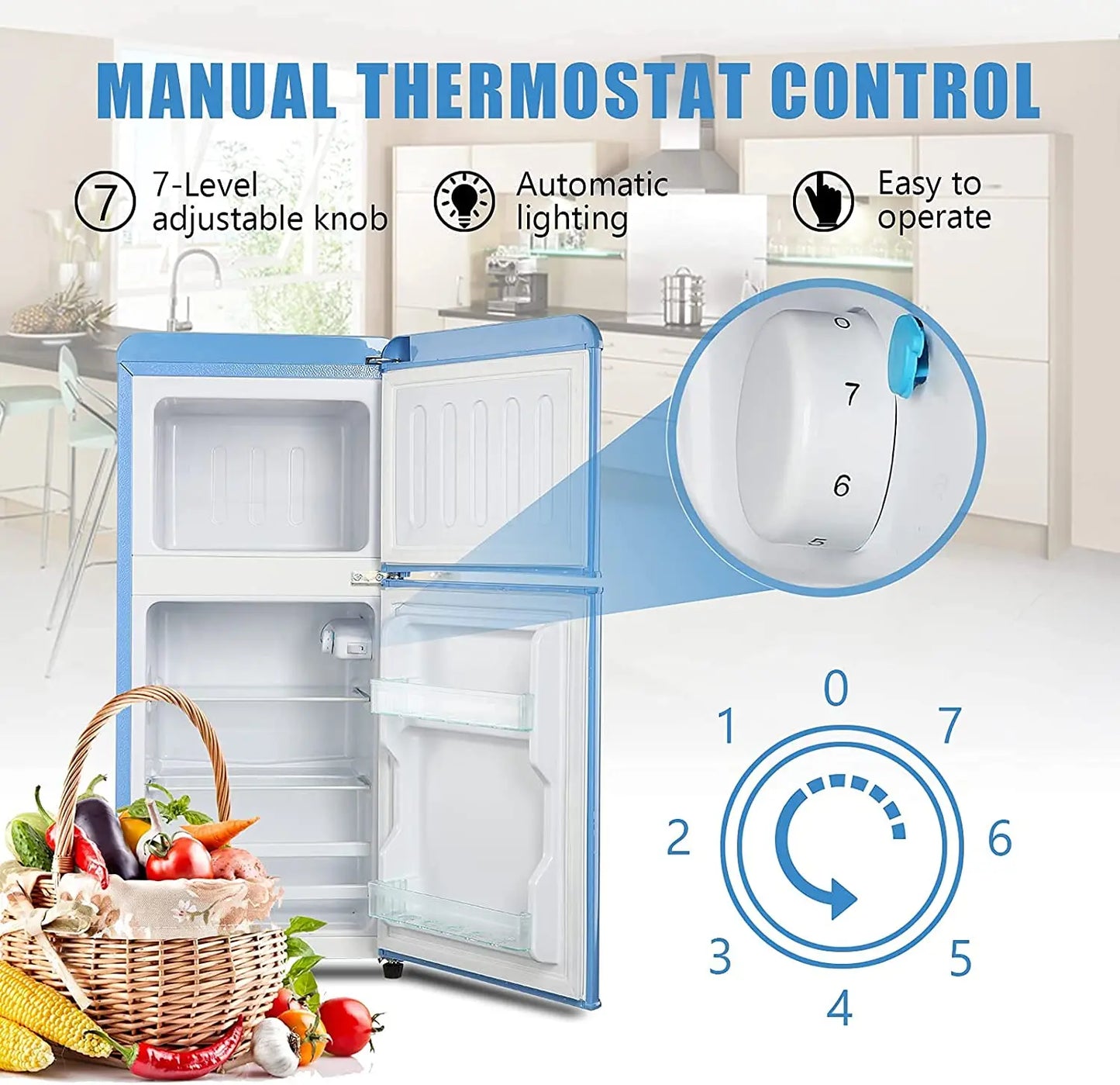 Retro Design Small Double Door Compact Refrigerator with Freezer