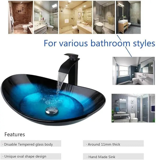 Tempered Glass Bathroom Sink Set
