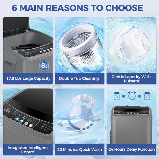 Portable Washing Machine & Dryer Combo with Drain Pump