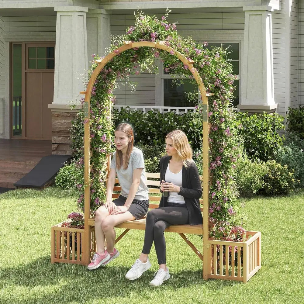 Wooden Garden Arbor with an Arch for Climbing Plants