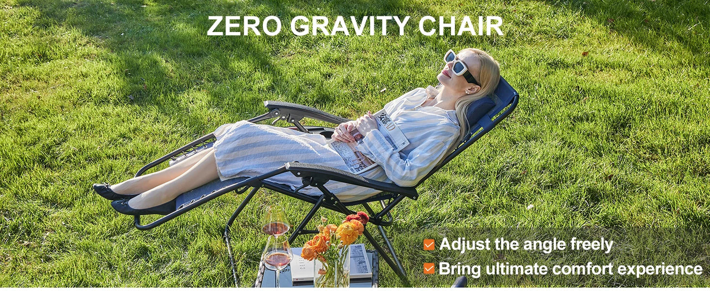 Zero Gravity Set with Cup Holder Trays and Adjustable Pillow