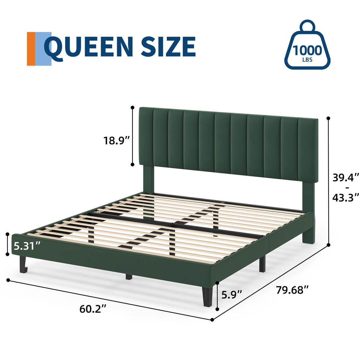 Modern Velvet Upholstered Platform Bed Frame