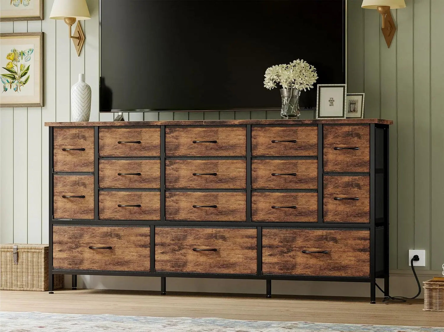 Long Dresser with 16 Large Drawers