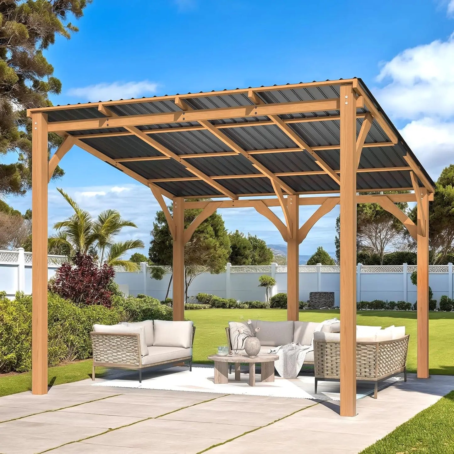 Wall Mounted Wood Ceder Hardtop Pergolas and Gazebos