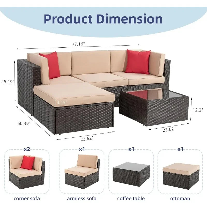 All-Weather PE Rattan Outdoor Couch with Ottoman
