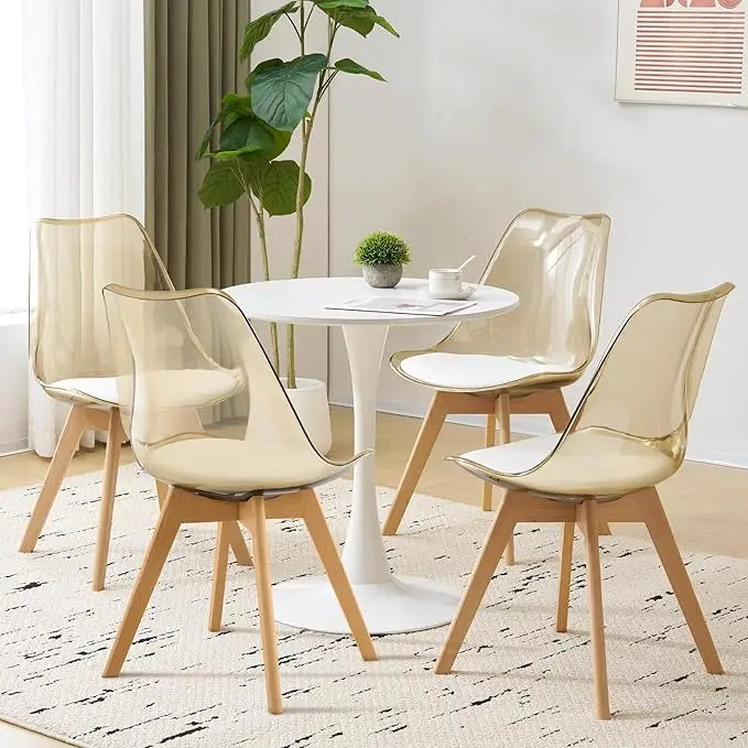 Modern Acrylic Accent Chair with PU Leather Cushions Seat and Wood Legs (Chairs Only)