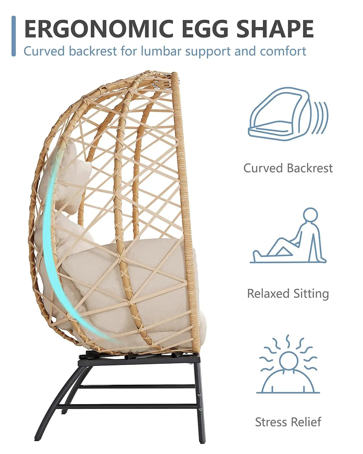 Oversized Patio Wicker Egg Lounge Chair with Cushion