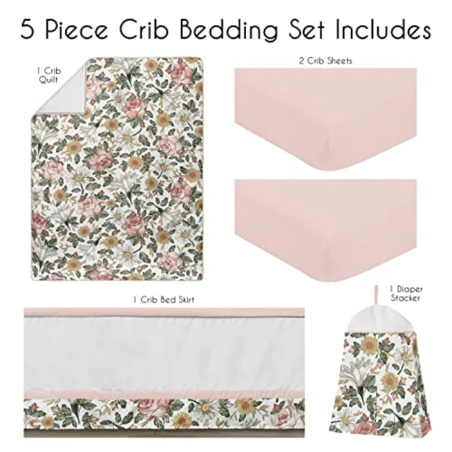 Baby Crib Bedding Set - Boho Vintage Floral