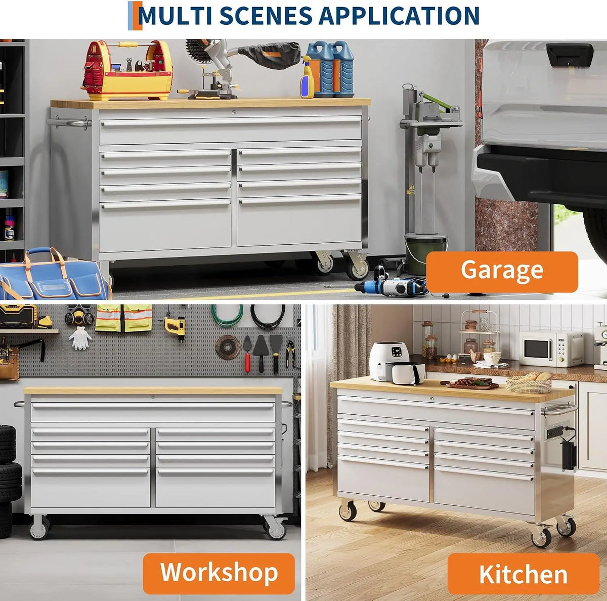 Heavy-Duty Rolling Tool Cabinet with Lockable Wheels