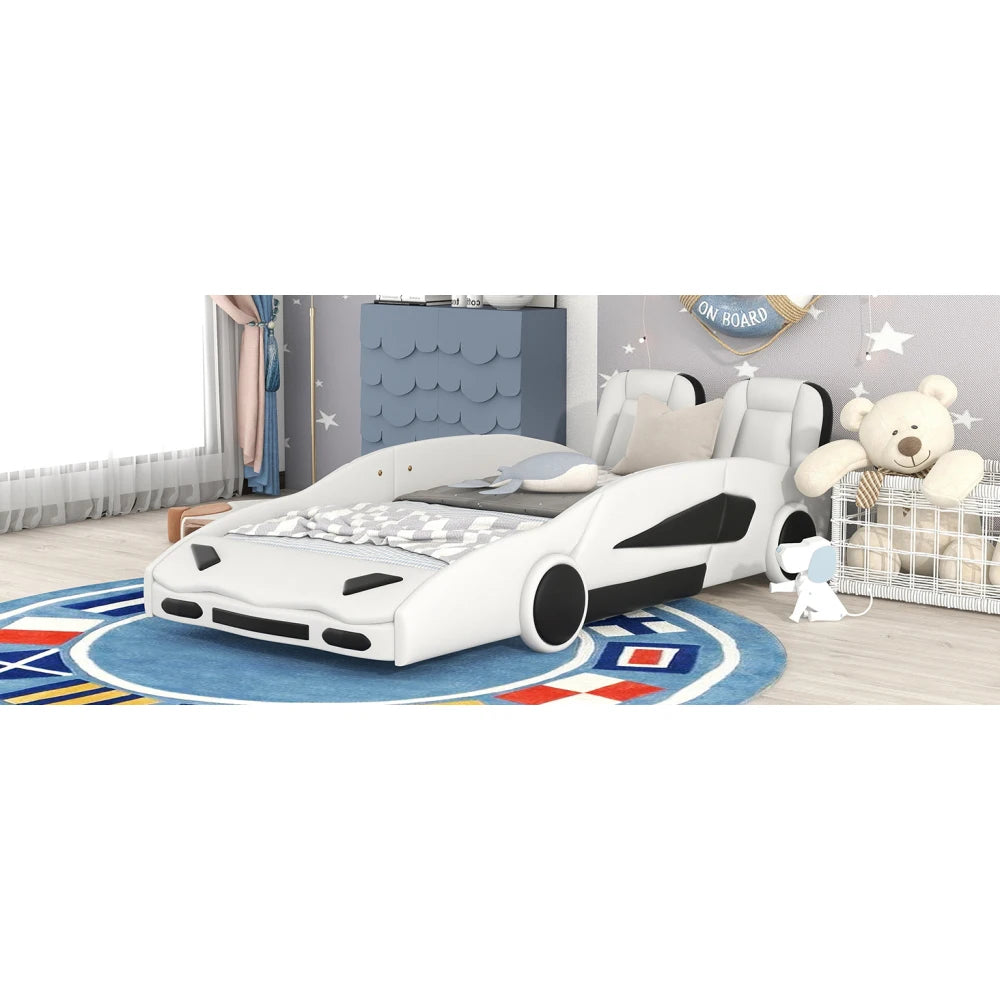 Twin Size Race Car-Shaped Platform Bed with Wheels
