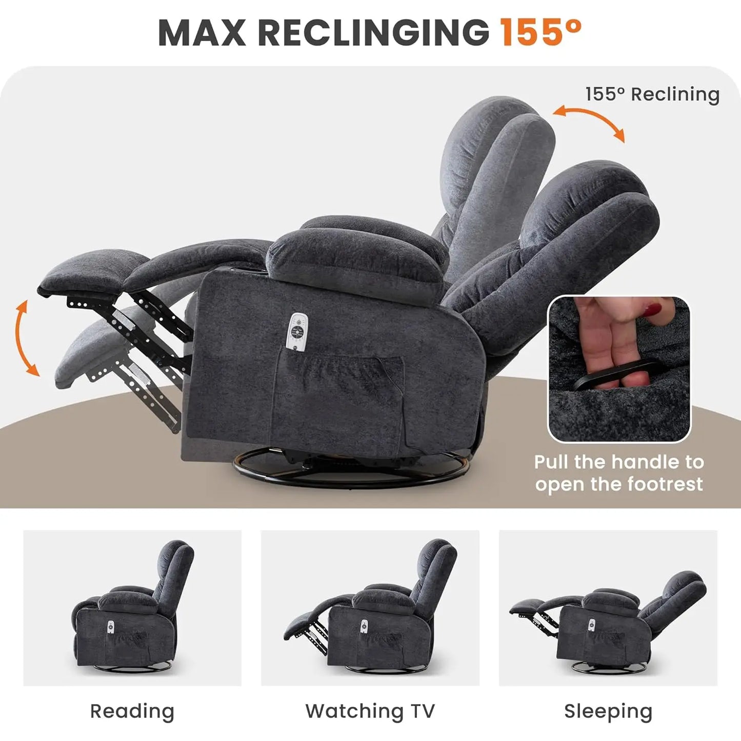 Swivel Recliner Chair w/ Massage & Heat
