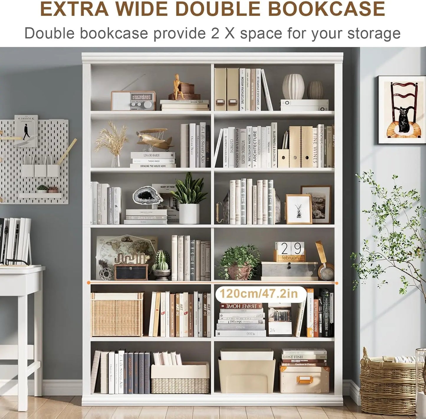 Extra Large Wooden Bookcase with Double Storage