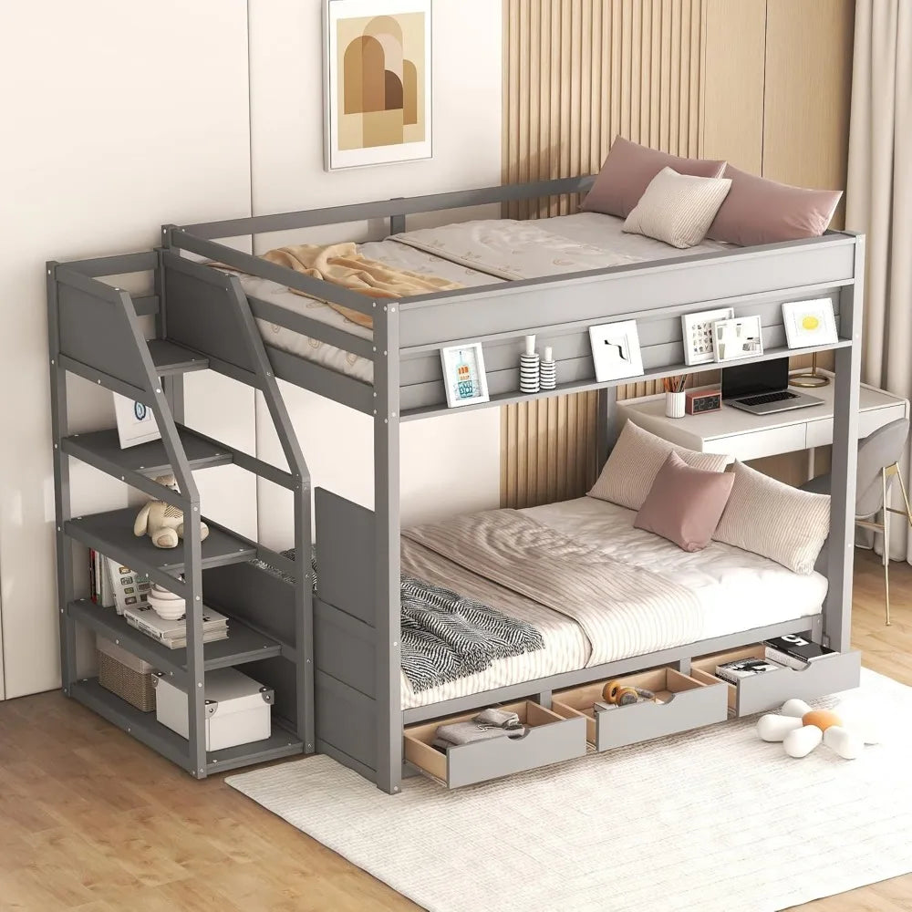 Harper & Bright Designs Full Over Full/Futon Bunk Beds with Stairs