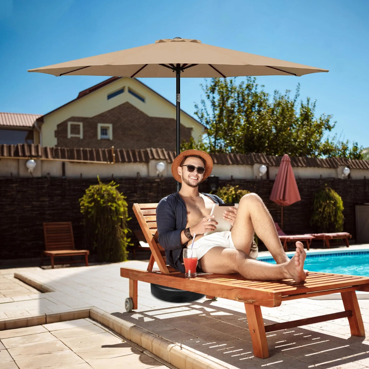 Patio Umbrella with, Push Button Tilt and Crank