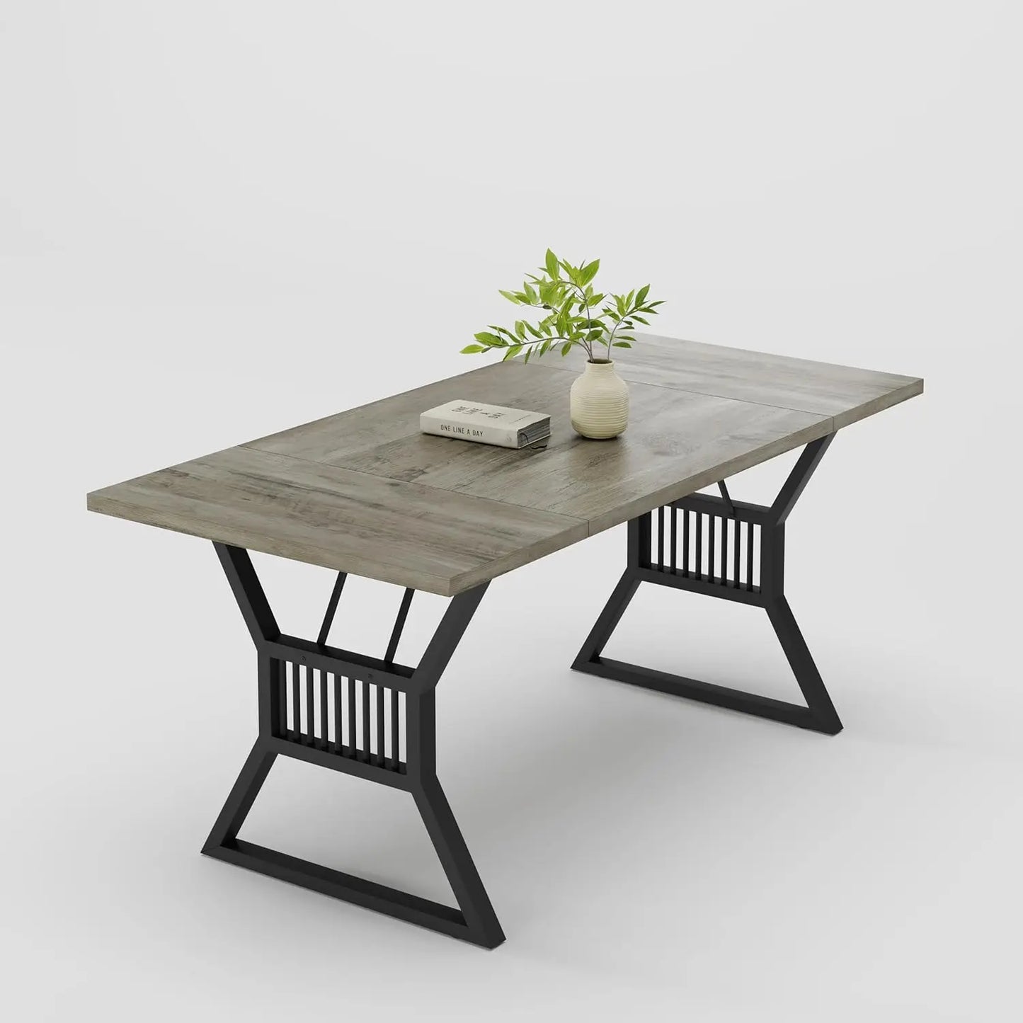 Industrial Large Rectangular Dining Table with Sturdy Metal Legs