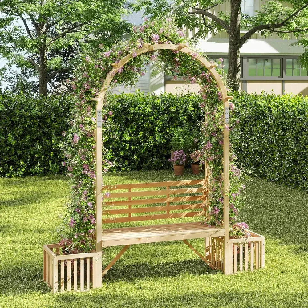 Wooden Garden Arbor with an Arch for Climbing Plants