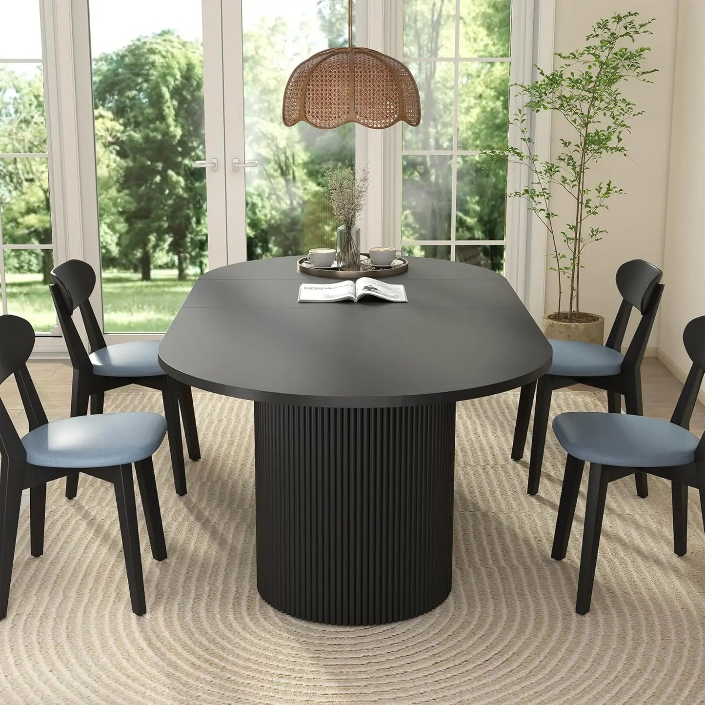 Fluted Base Modern Oval Round Extendable Dining Table