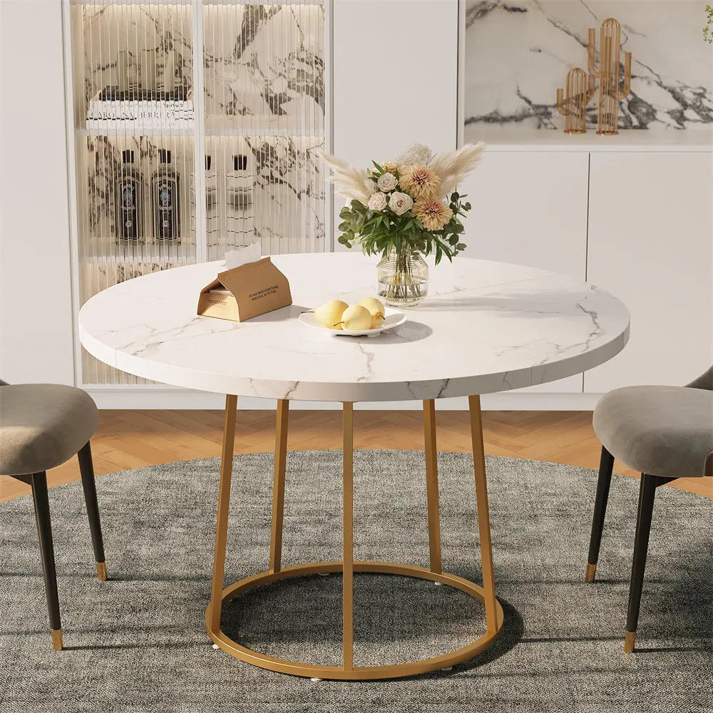 Round Dining Table with Marble Pattern