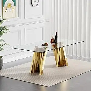 Modern Rectangular Tempered Glass Dining Table