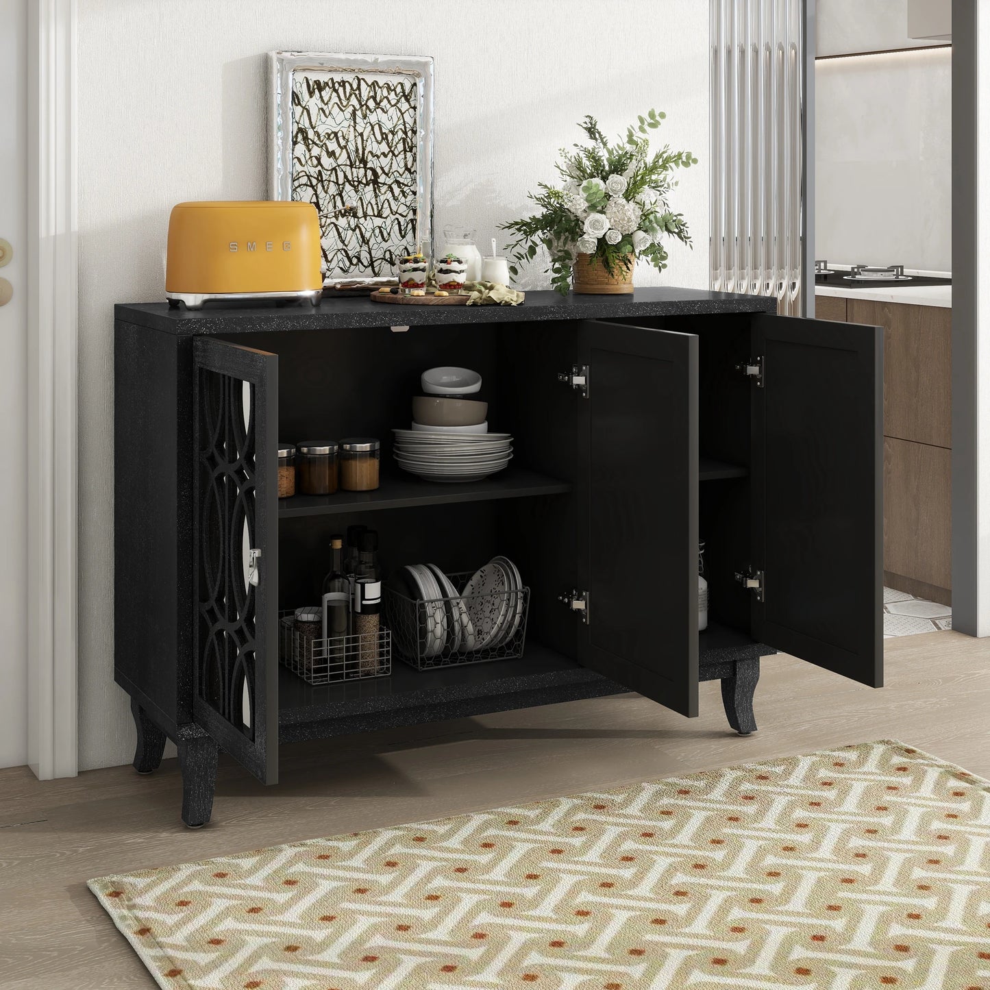 Buffet Cabinet with Silver Handle