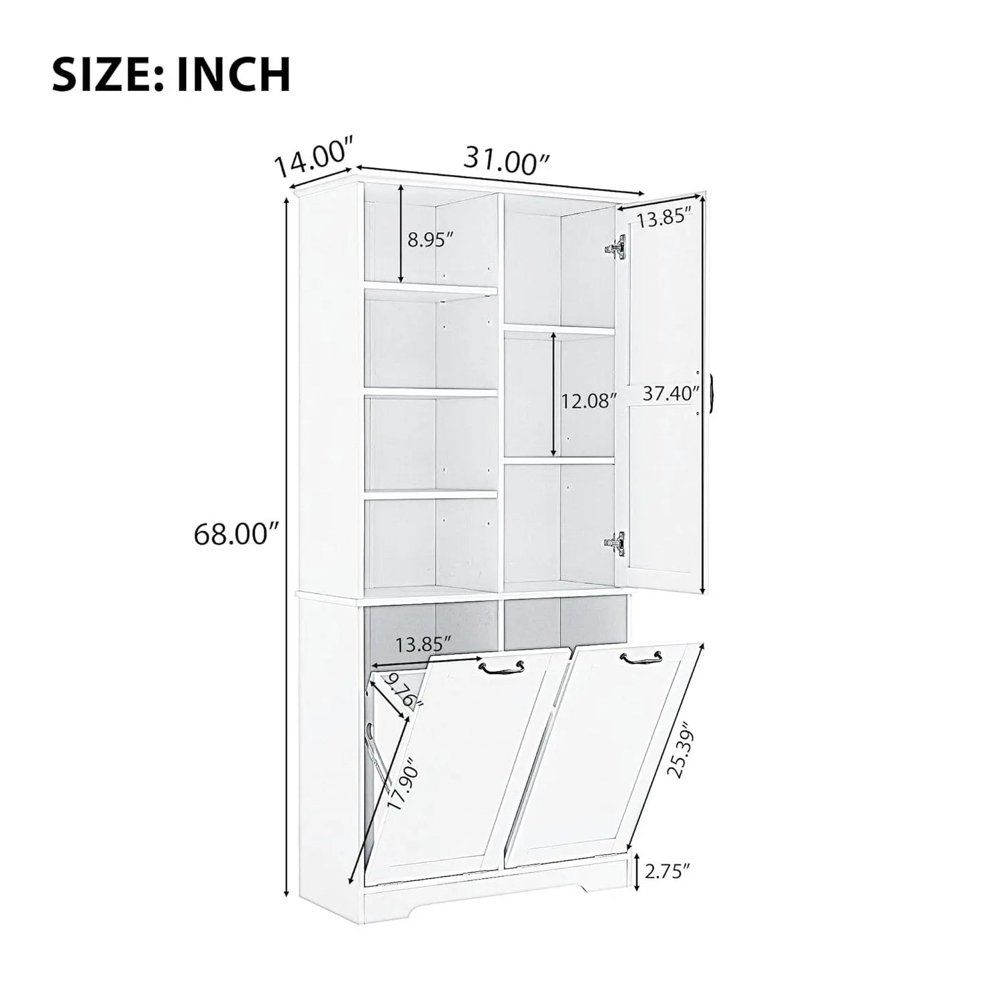 Freestanding Hamper Door Adjustable Shelves