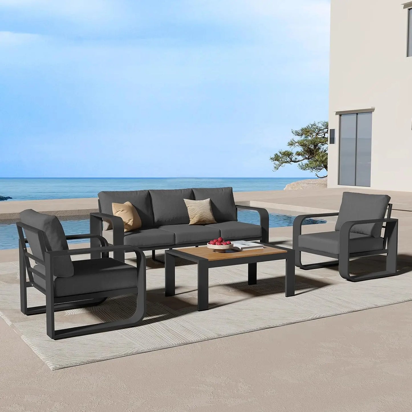Aluminum Patio Conversation Set with Cushion Sectional Sofa