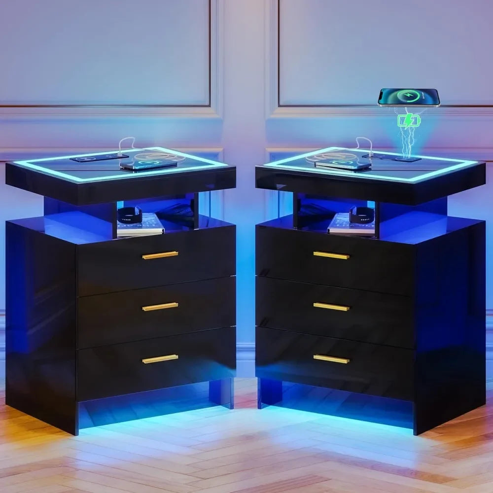 Bedside nightstands with wireless charging & Open Compartments