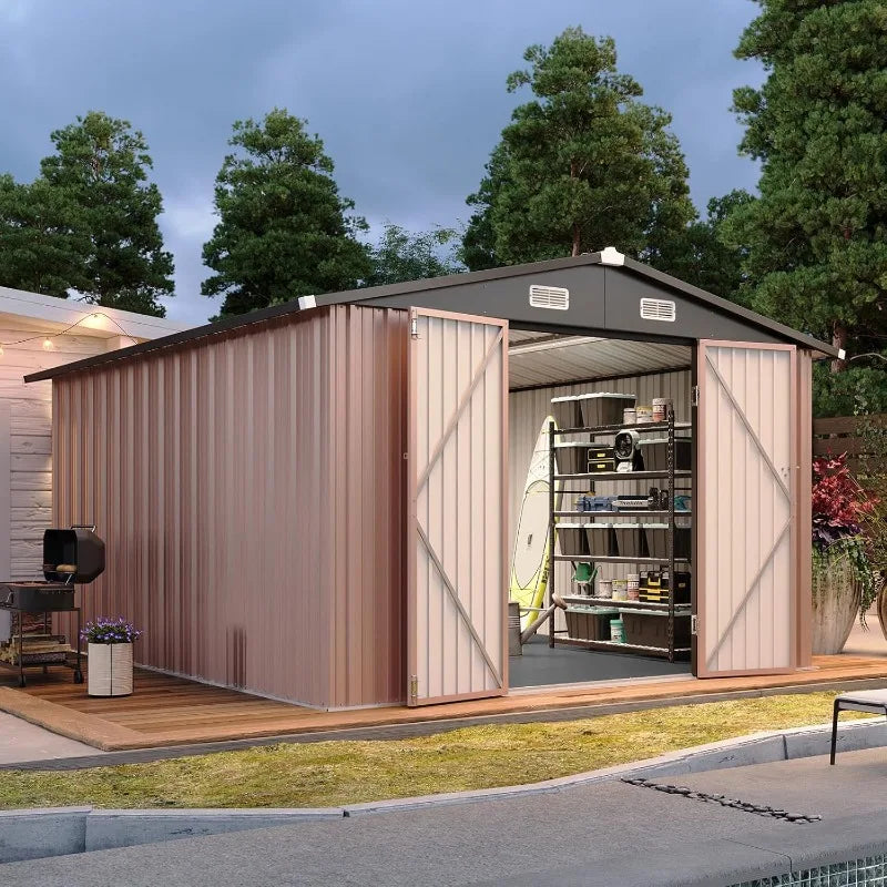 Outdoor Steel Shed Garden Utility Cabinet with Lockable Door Waterproof & Rust-Proof