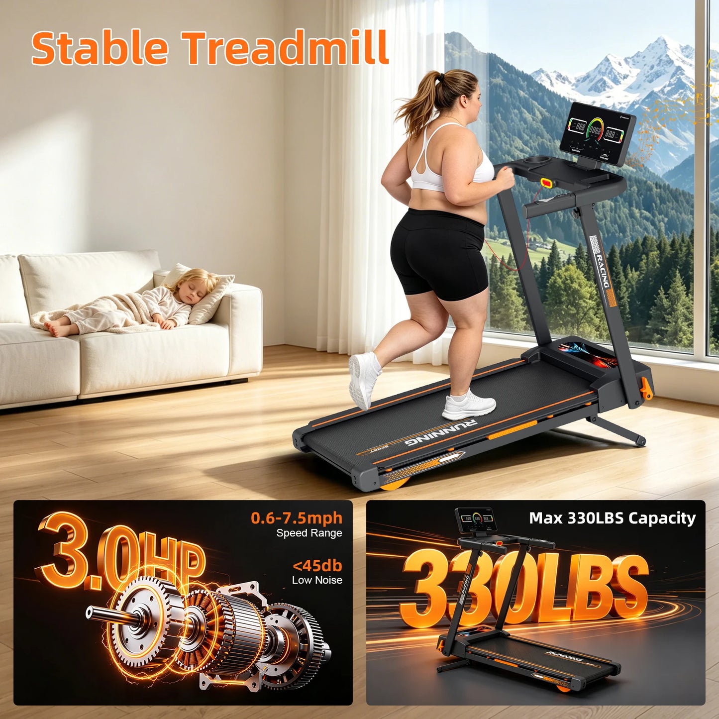 Home Foldable Treadmill with Wide Running Belt