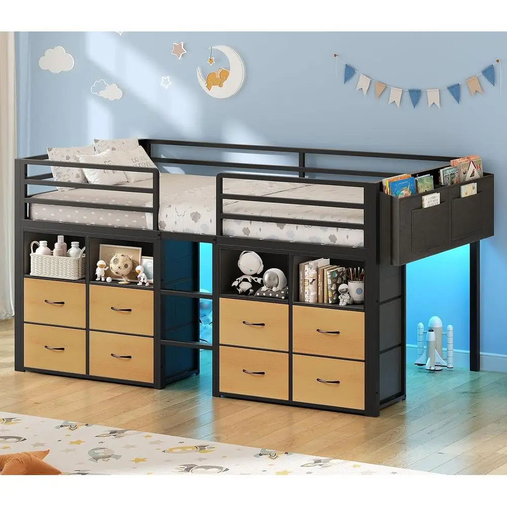 Low Lot Bed Twin Size with Natural | Storage Bookcases
