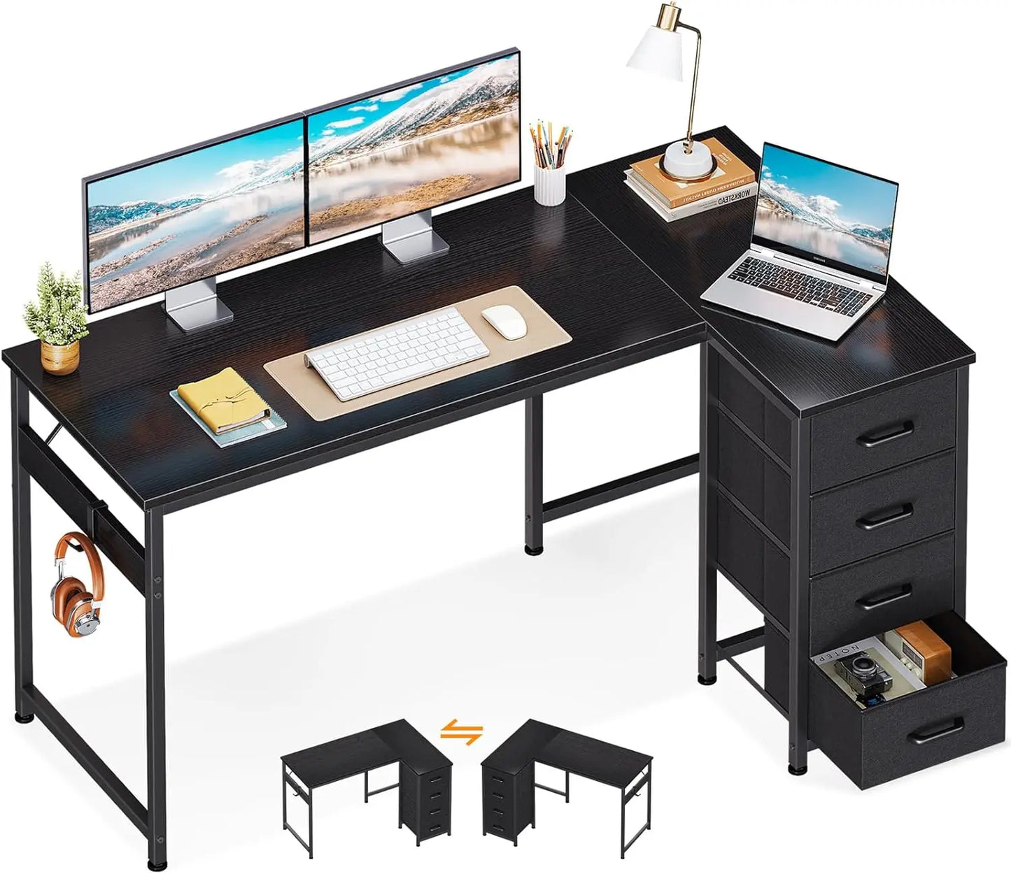 L Shaped Reversible Study Desk