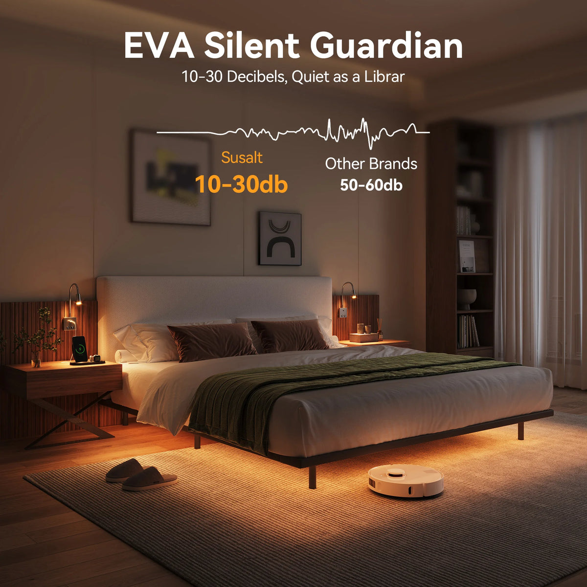 Luxury Bed with Integrated Nightstands & Reading Lamps