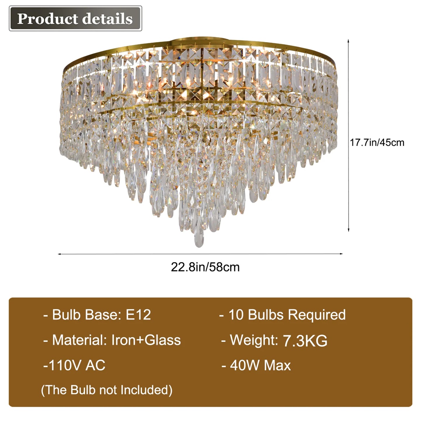 Luxury Gold Crystal Flush Mount Teardrop Crystal Chandelier