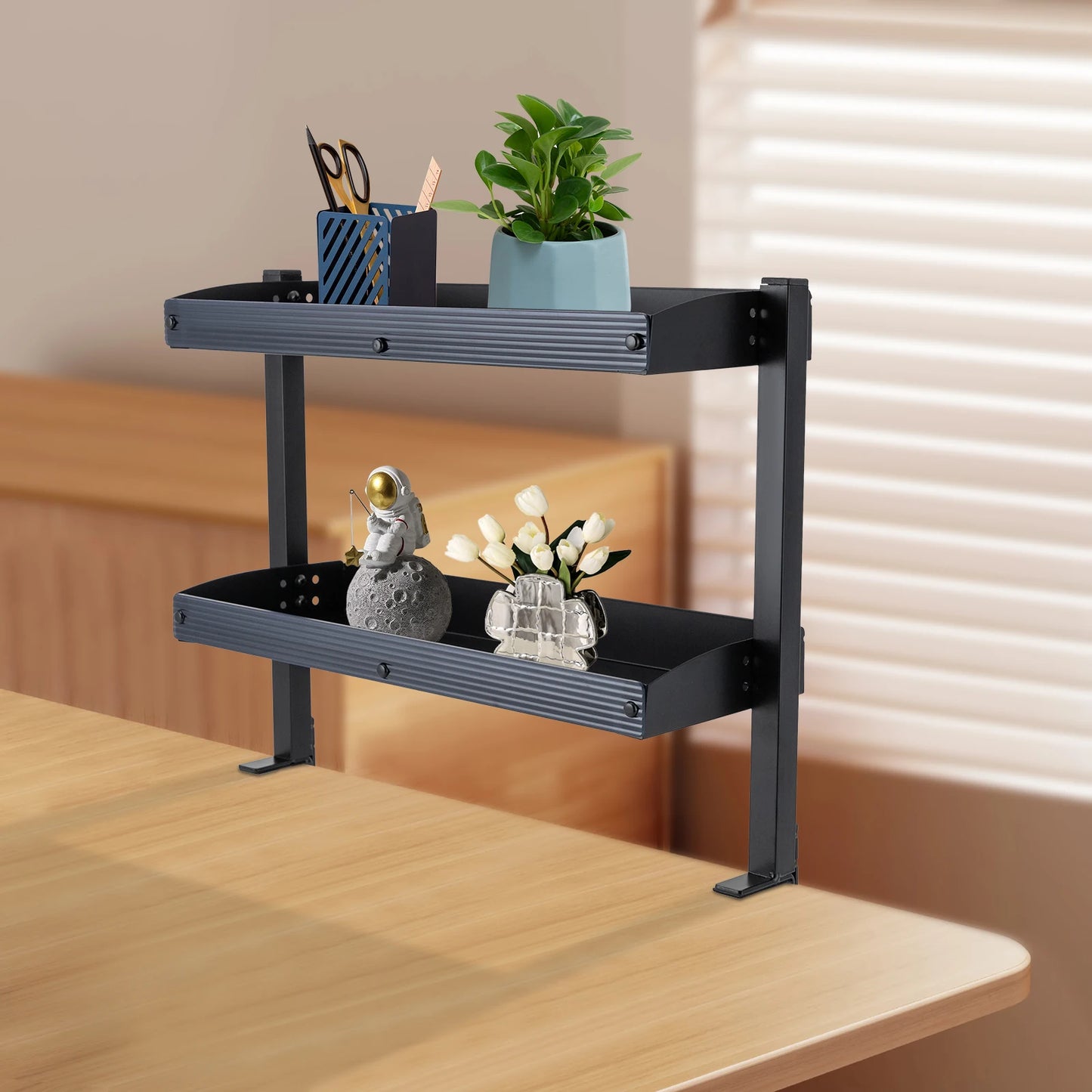 Clamp-on Desk Shelf, 2-Tier, Above or Under Table Corner Shelves Organizer