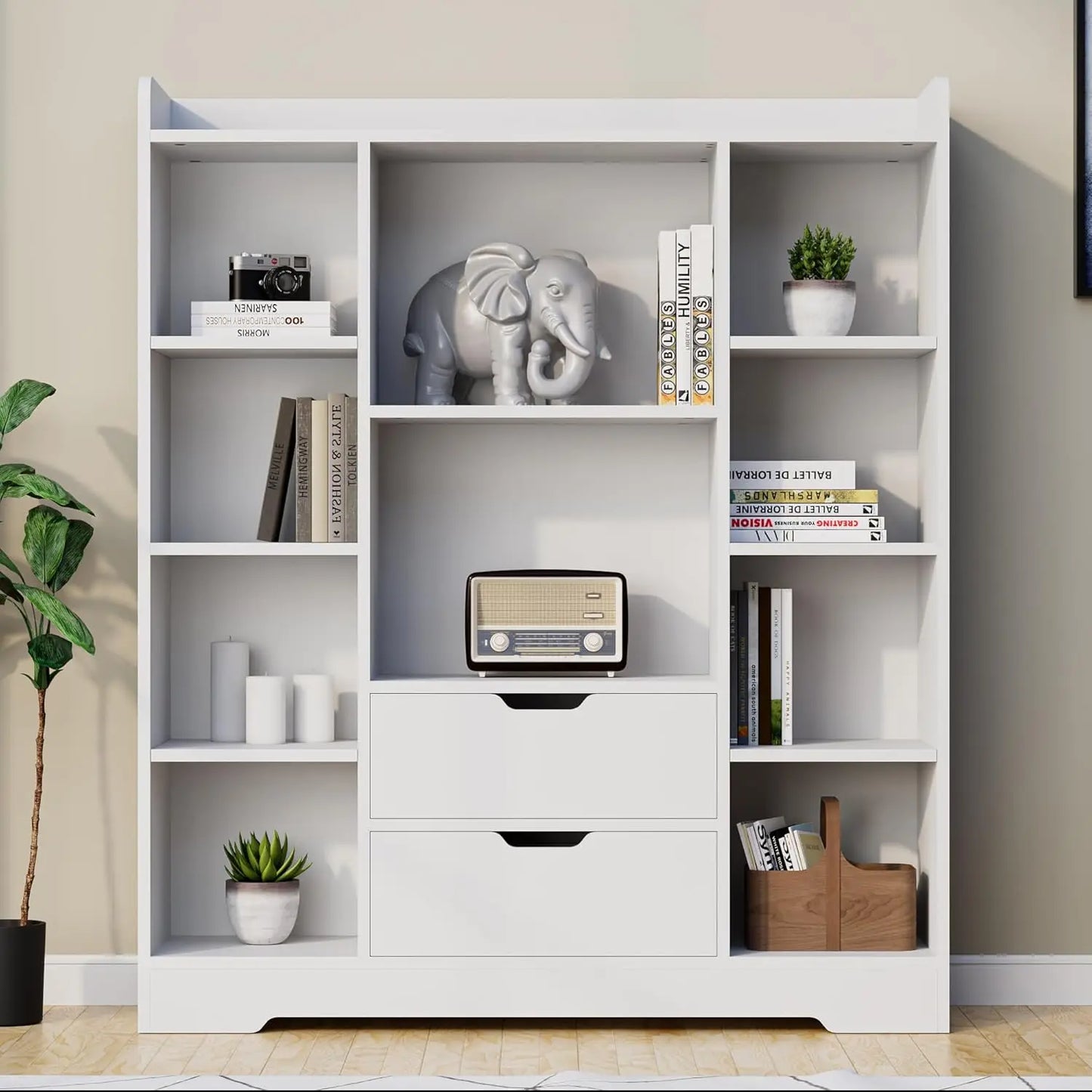 Kids Bookshelf with 2 Drawers and 10 Cubes