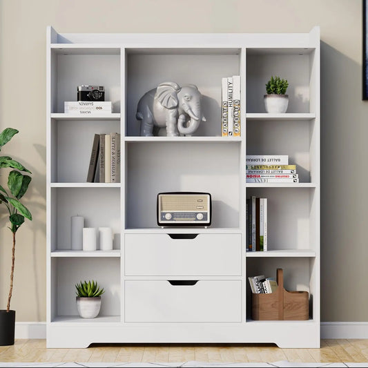 Kids Bookshelf with 2 Drawers and 10 Cubes