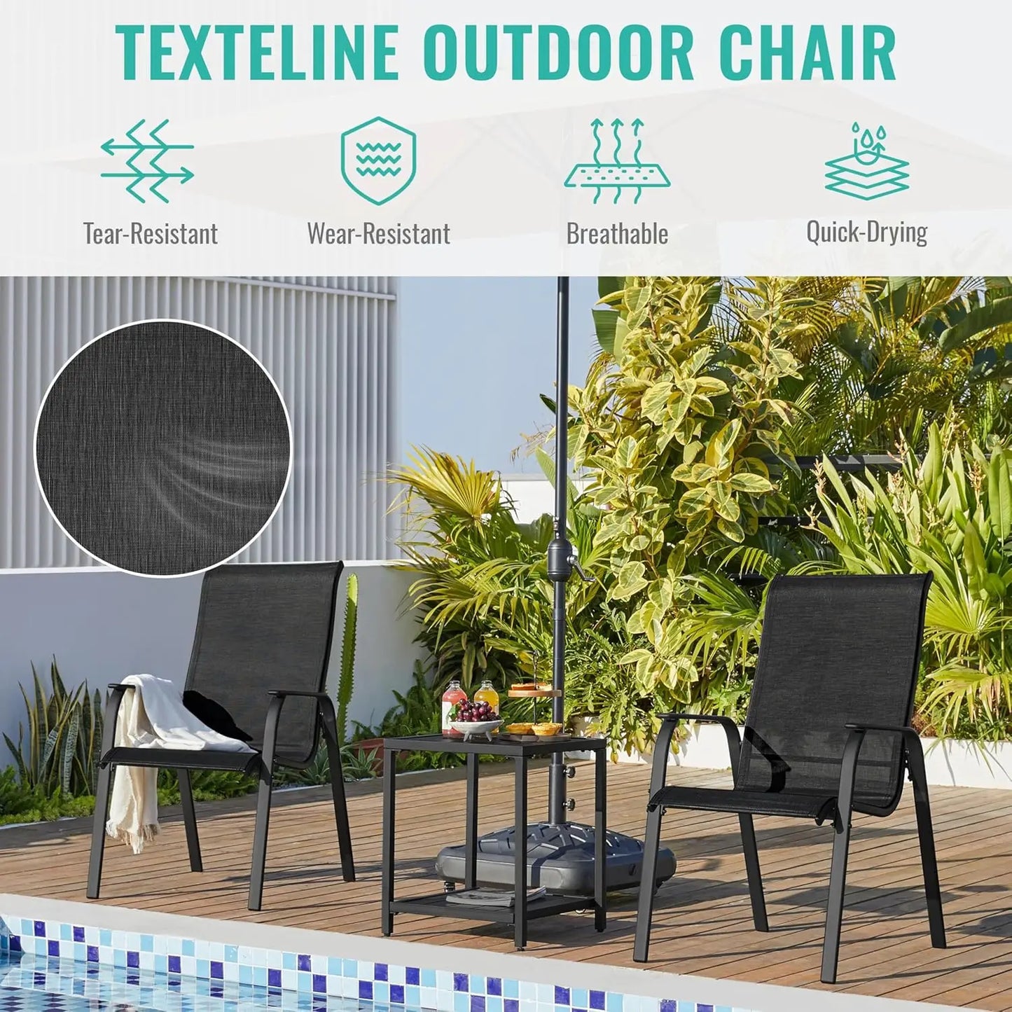 Stackable All-Weather Patio Chairs with Backrest & Armrests