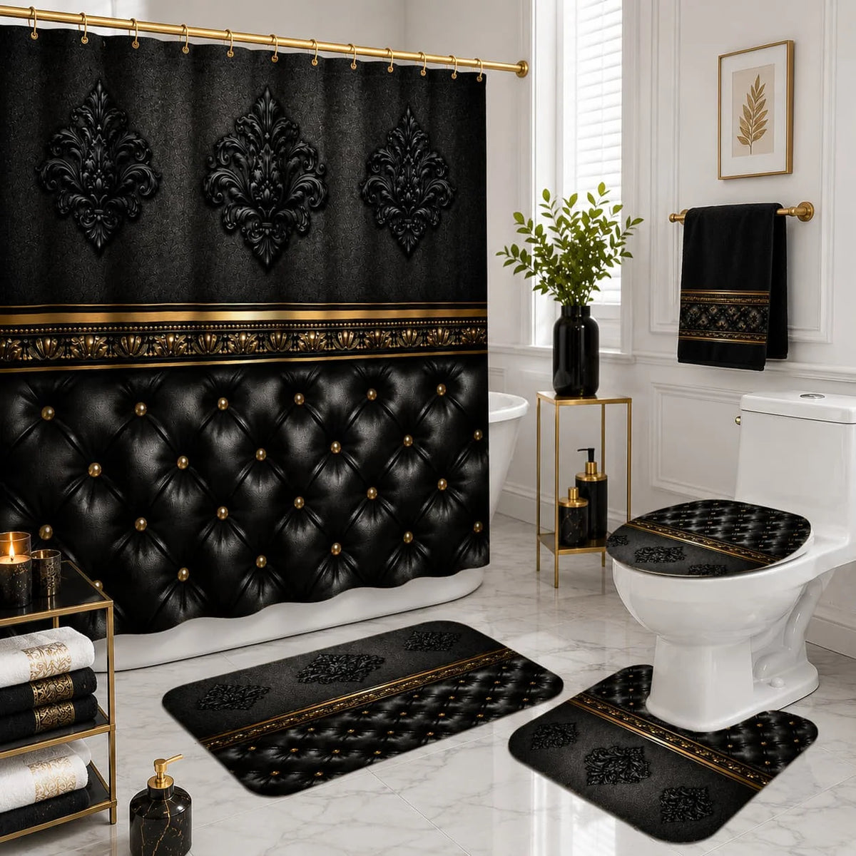 2D Flat, 2D Flat 4pcs Baroque Elegance Shower Curtain Set