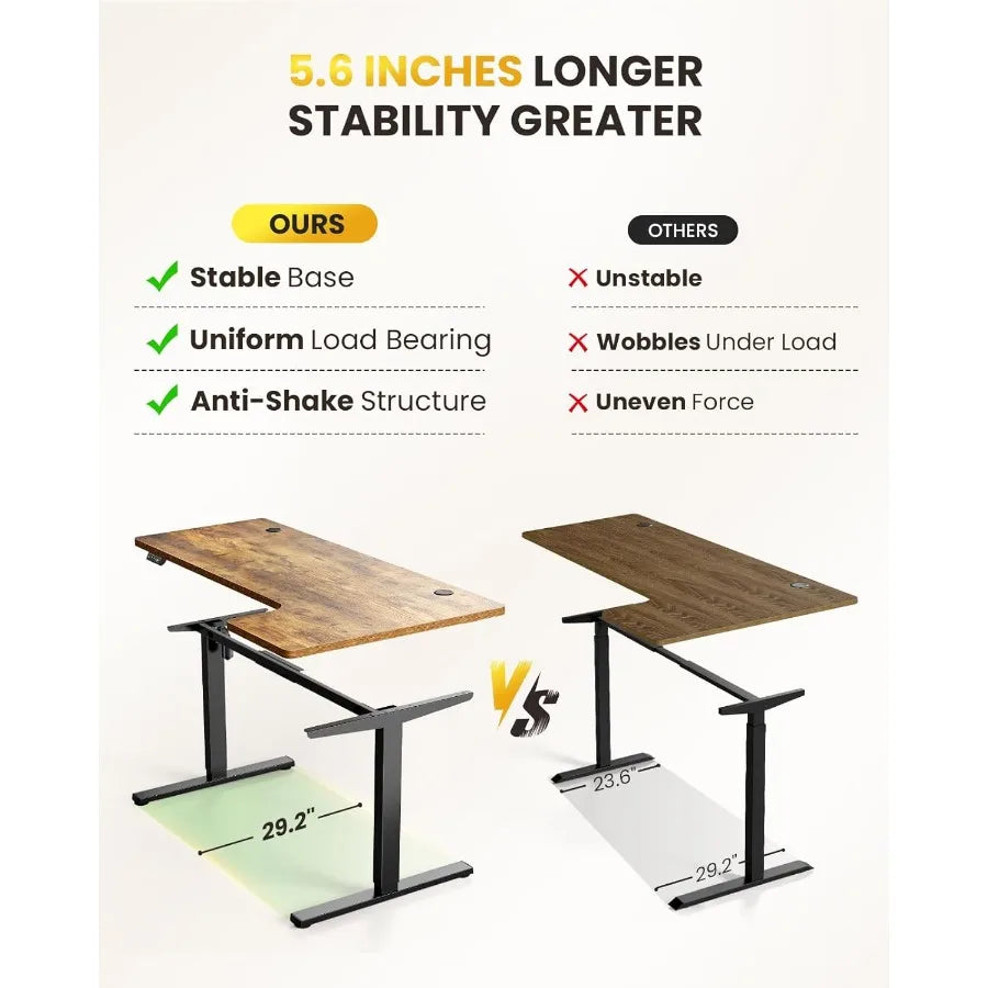 L-Shaped Electric Sit-Stand Computer Table with Memory Controller