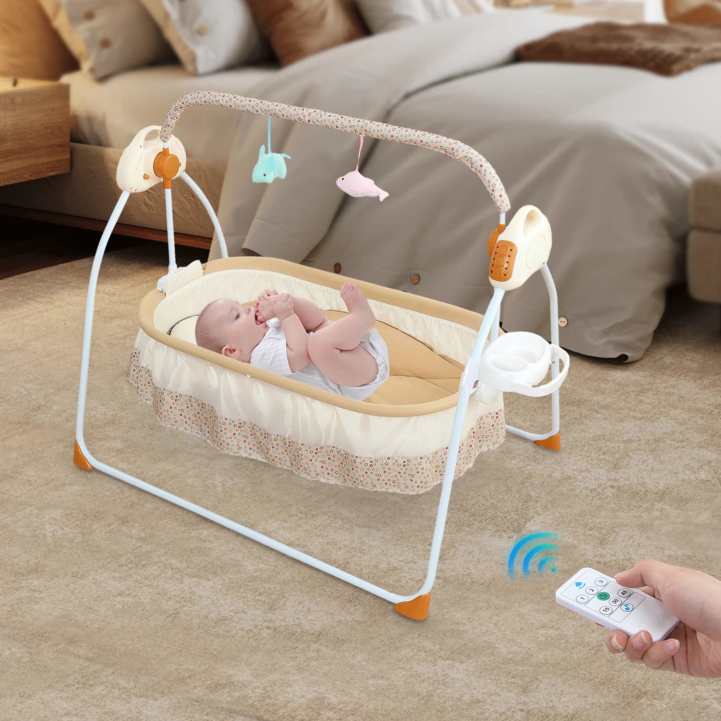 Foldable Electric Baby Cradle w/Rocking Bassinet