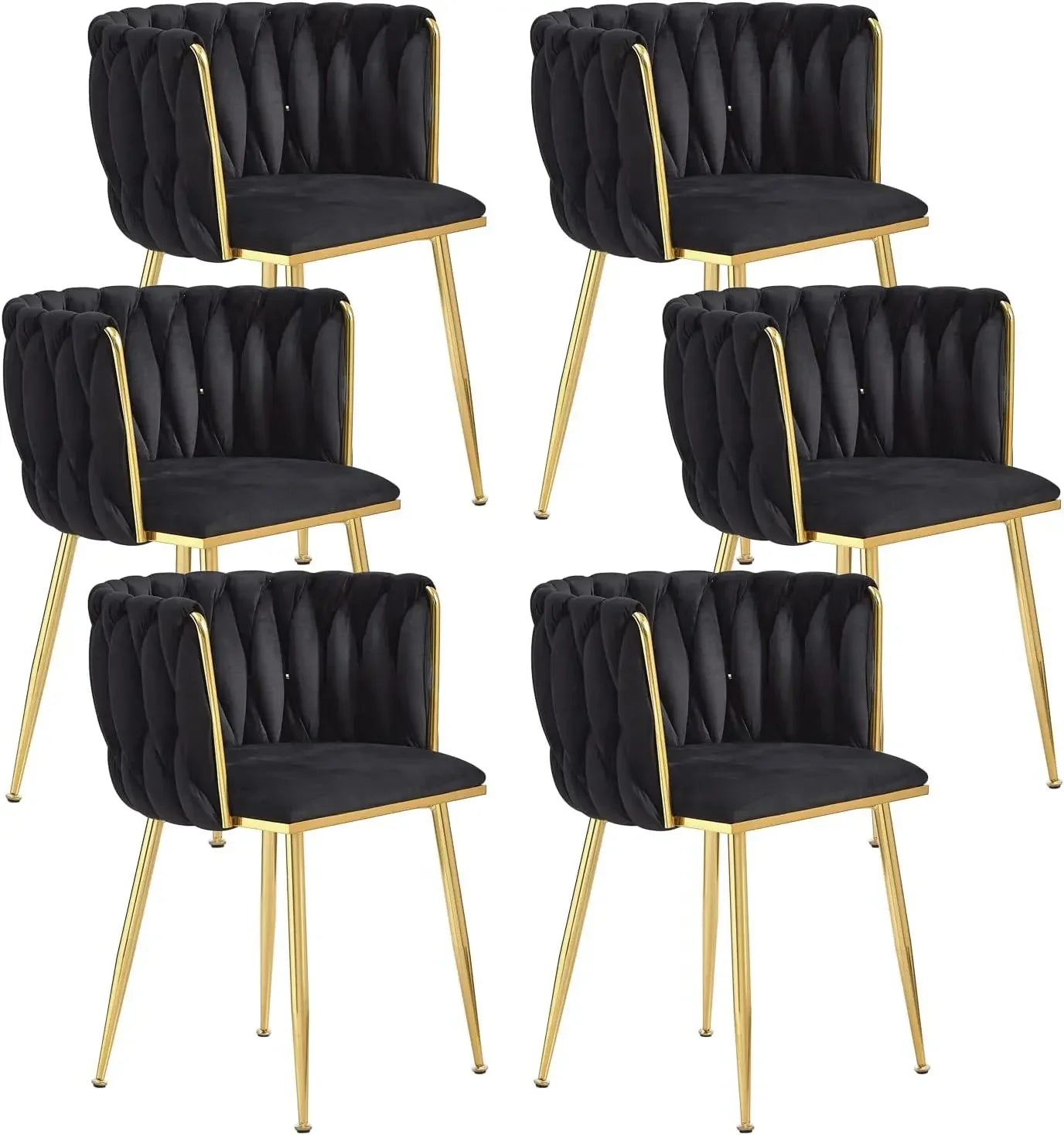 Dining Room Woven Velvet Upholstered Chairs with Golden Metal Legs
