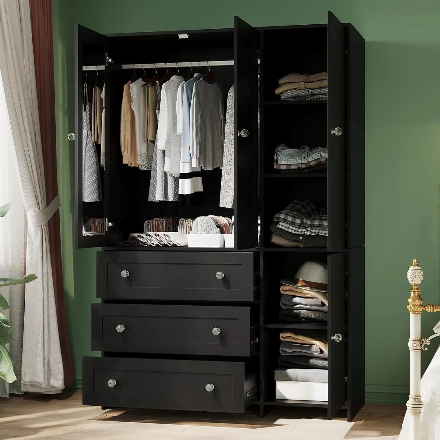 Armoire Wardrobe Closet Storage Cabinet with Hanging Rod