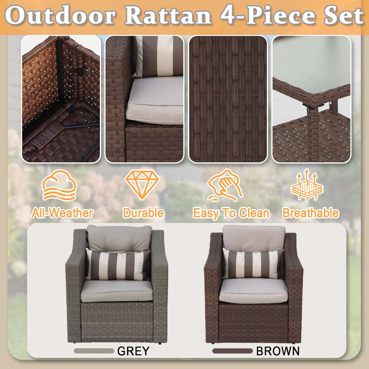 All-Weather Wicker Rattan Sectional Patio Furniture Set