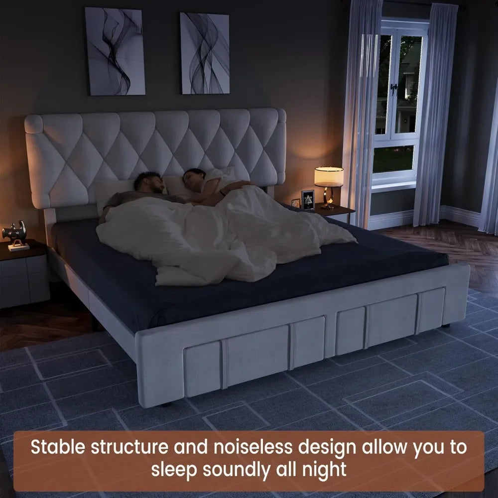 Mattress Foundation with Solid Wooden Slats Support with Storage Drawers