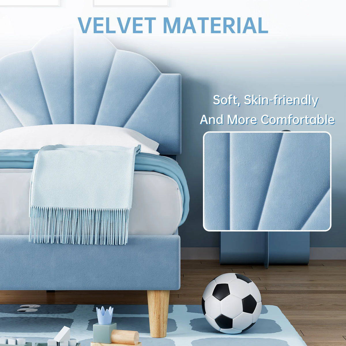 Modern Design Twin Bed Upholstered Velvet - Platform Structure