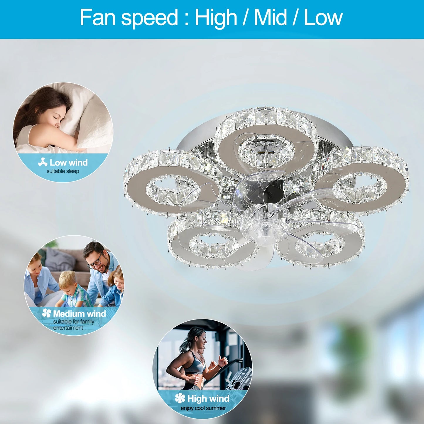 Luxury Crystal Chandelier Modern Ceiling Fan Light