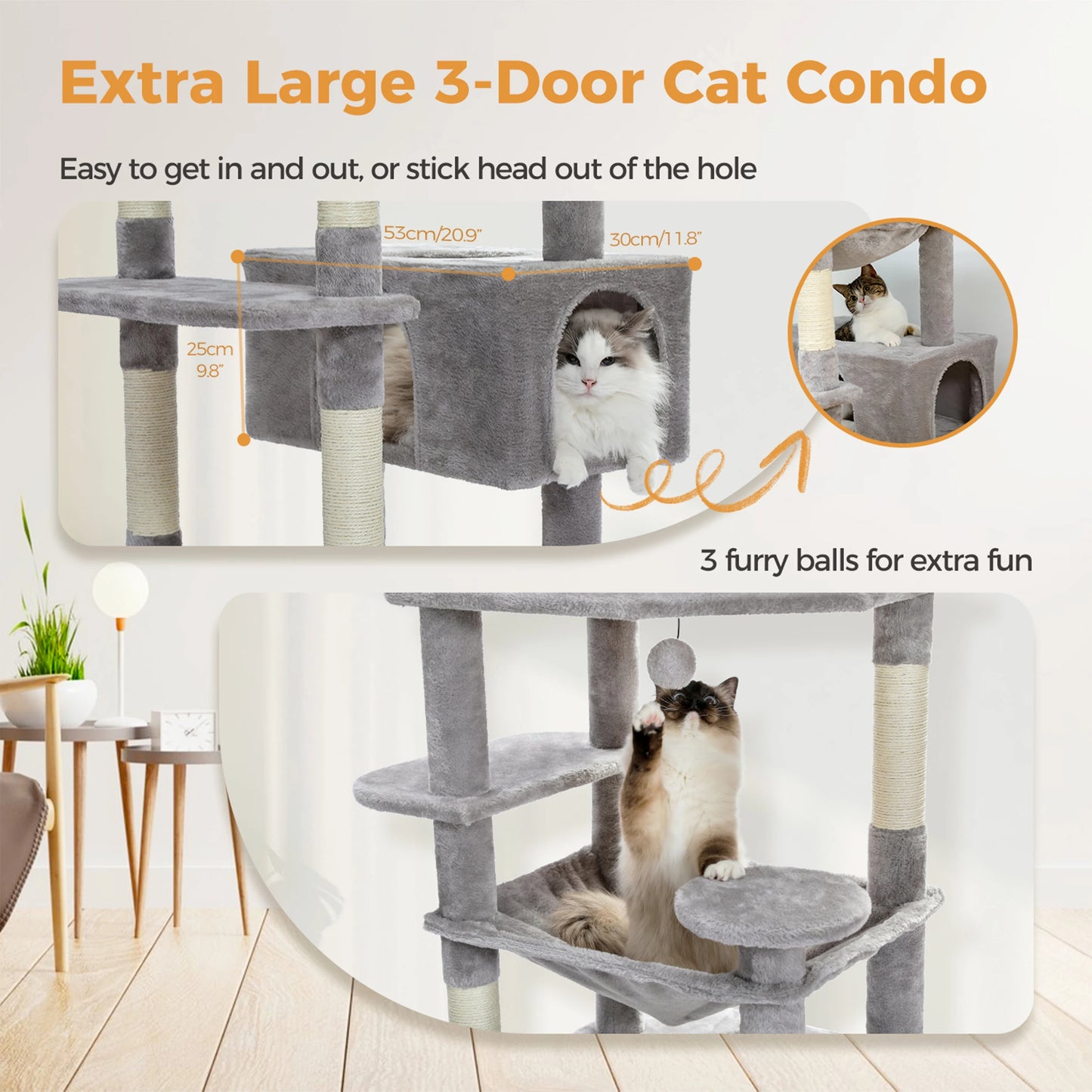 Multi-Level Plush Cat Condo with Scratching Posts