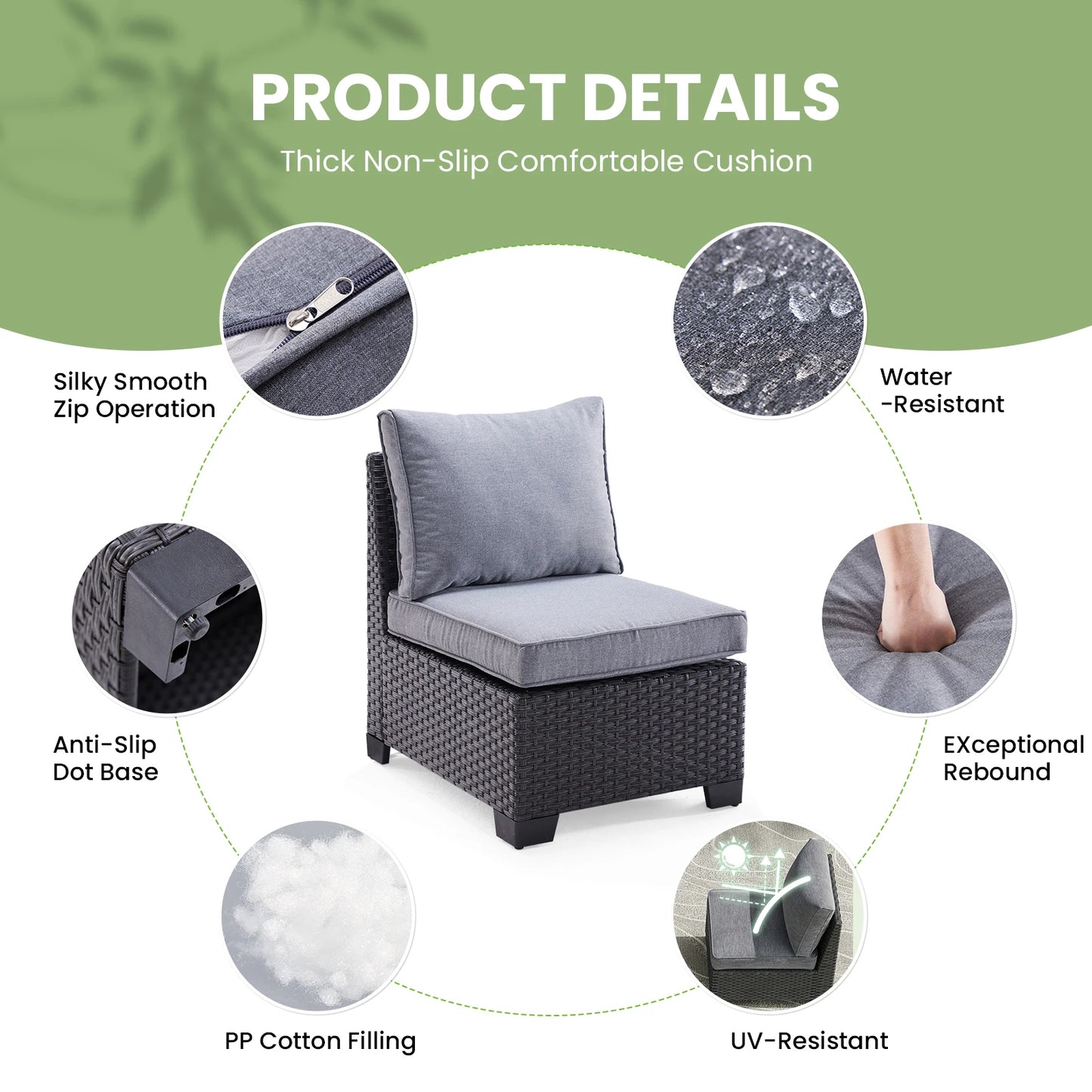 Patio Sectional Sofa Set with Ottoman, Water/Oil/Stain-Resistant Fabric
