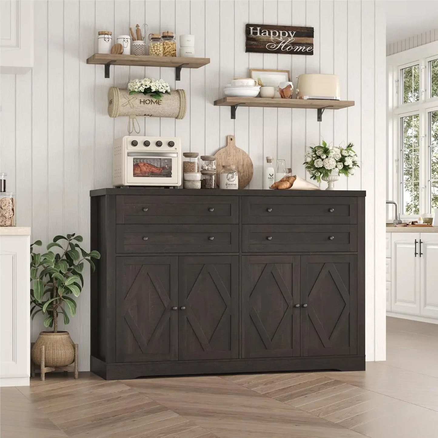 Modern Farmhouse Coffee Buffet Bar with Storage