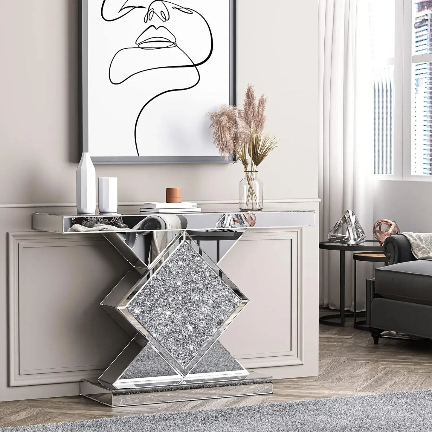 Console Table Mirrored with Diamond Shaped